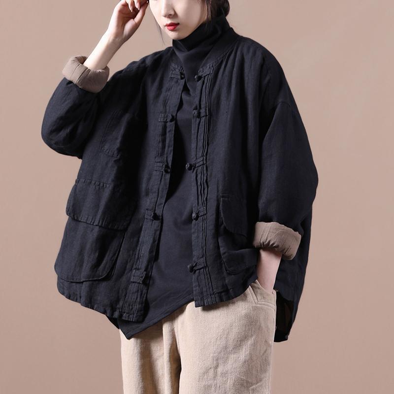 New Top Loose Literary Ethnic Wind Coiled Buckle Thickened Cotton And Linen Cotton Short Jacket