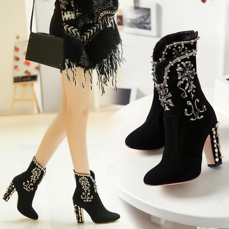 Fashion Ethnic Beaded Embroidered Booties Plus Size