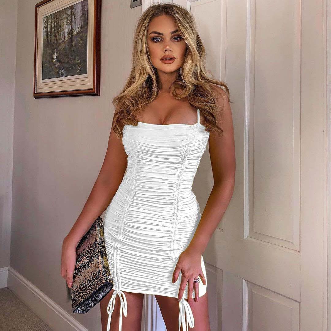 Women's Low-cut Drawstring Ruffle Stretch Tight Dress