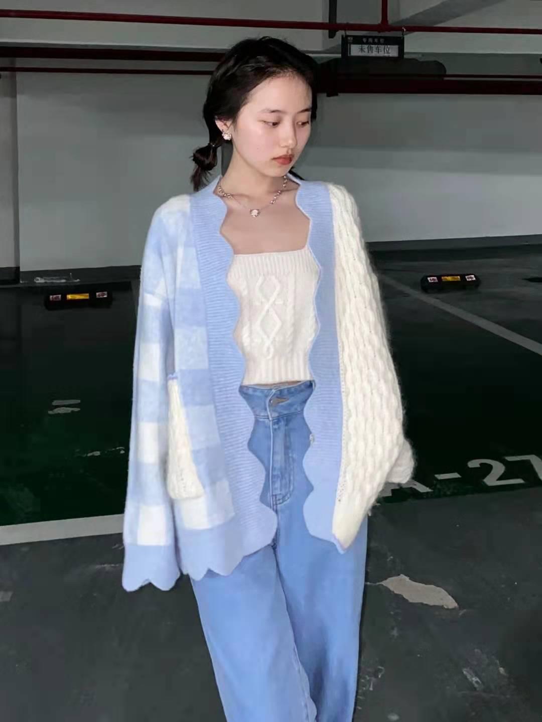 Colorblock All-match Women's Cardigan Knitted Jacket
