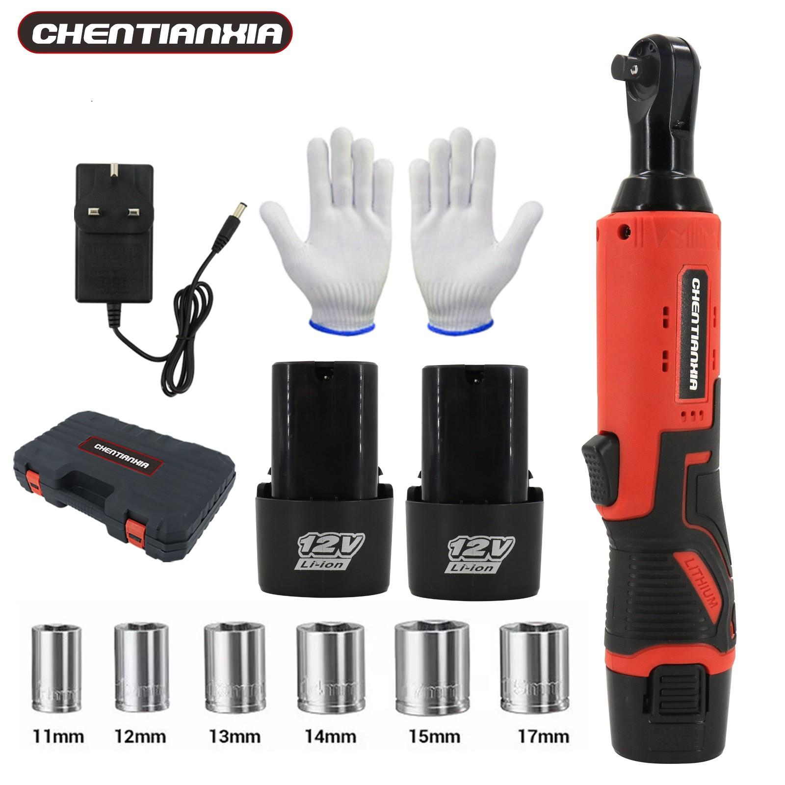 2 Batteries Cordless Right Ratchet 3 8' 90 100Nm Electric Power Ratchet Wrench