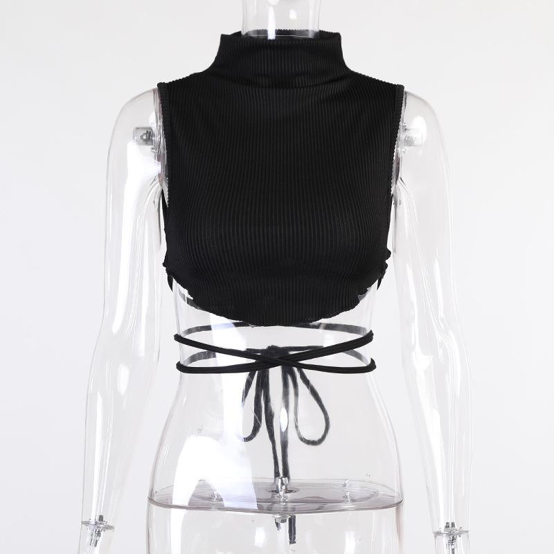 Summer New Slim Small Vest Vertical Pattern High Collar
