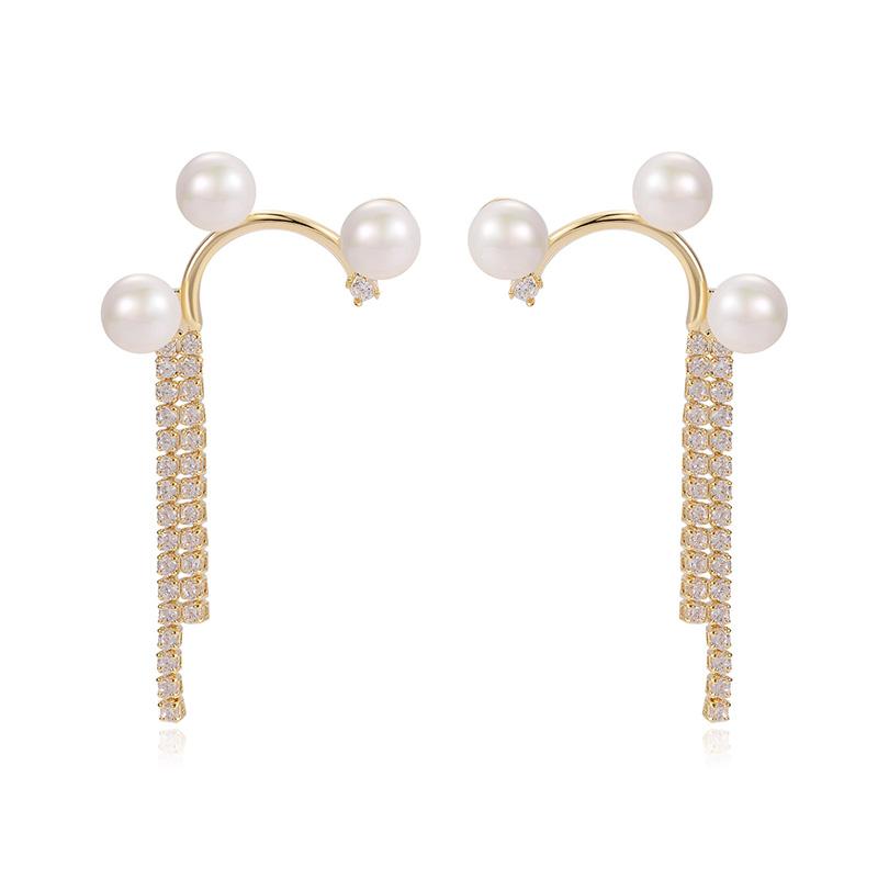 European And American Simple Diamond Design Pearl Earrings
