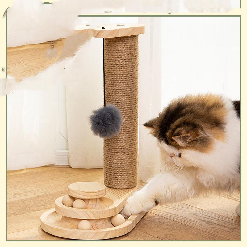 Sisal Toy Self-healing Grab Column Solid Wood Three-layer Turntable
