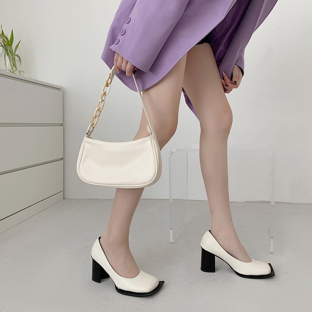 Women's Fashion Retro Square Head Temperament Thick With High Heels