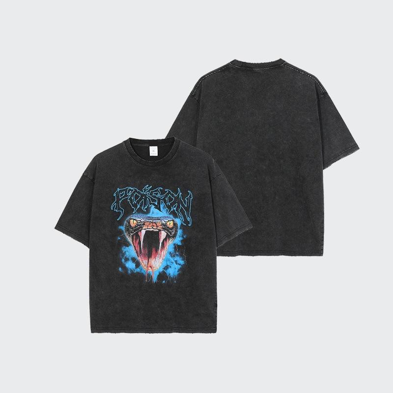 Men's Vintage Snake Head Print Distressed T-shirt