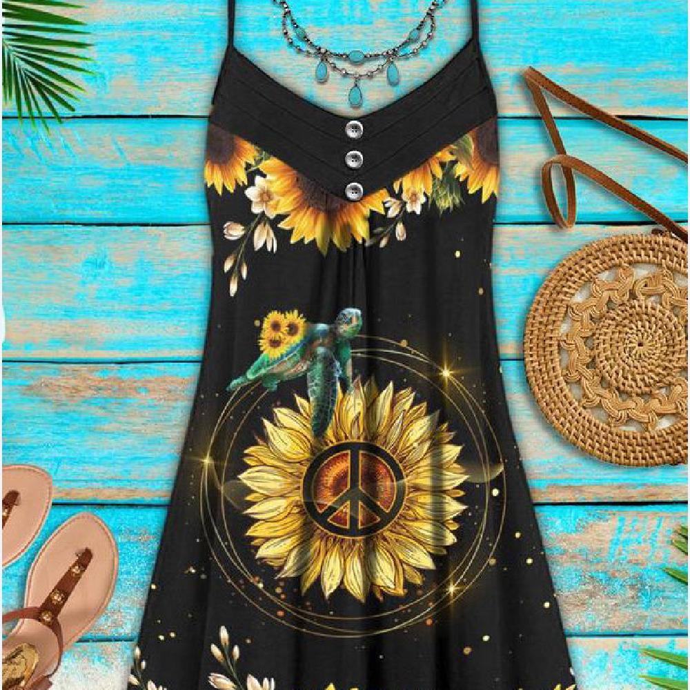 Women's Fashionable Printed Sleeveless Suspender Dress