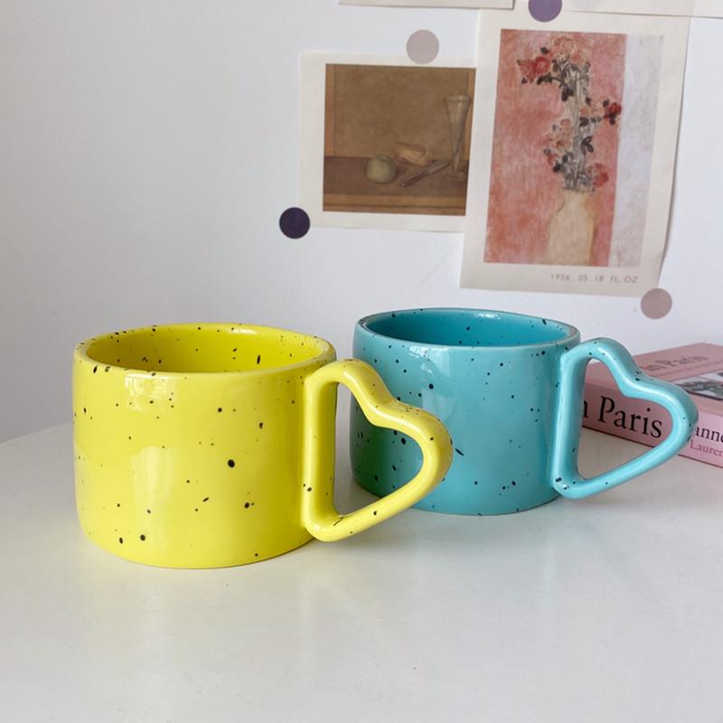 Ins Ink Splashing Ceramic Water Cup Personality Love Handle