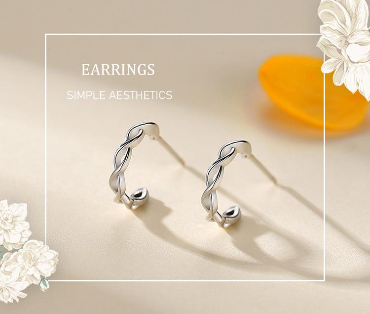 S925 Silver Twisted Rope C-Shaped Stud Earrings