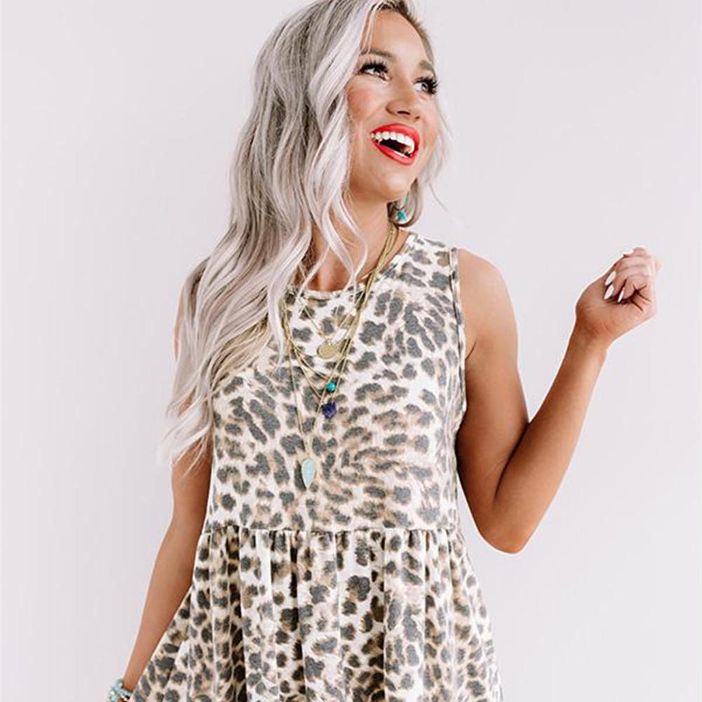 Women's Fashion Leopard Splicing Round Neck Loose Dress
