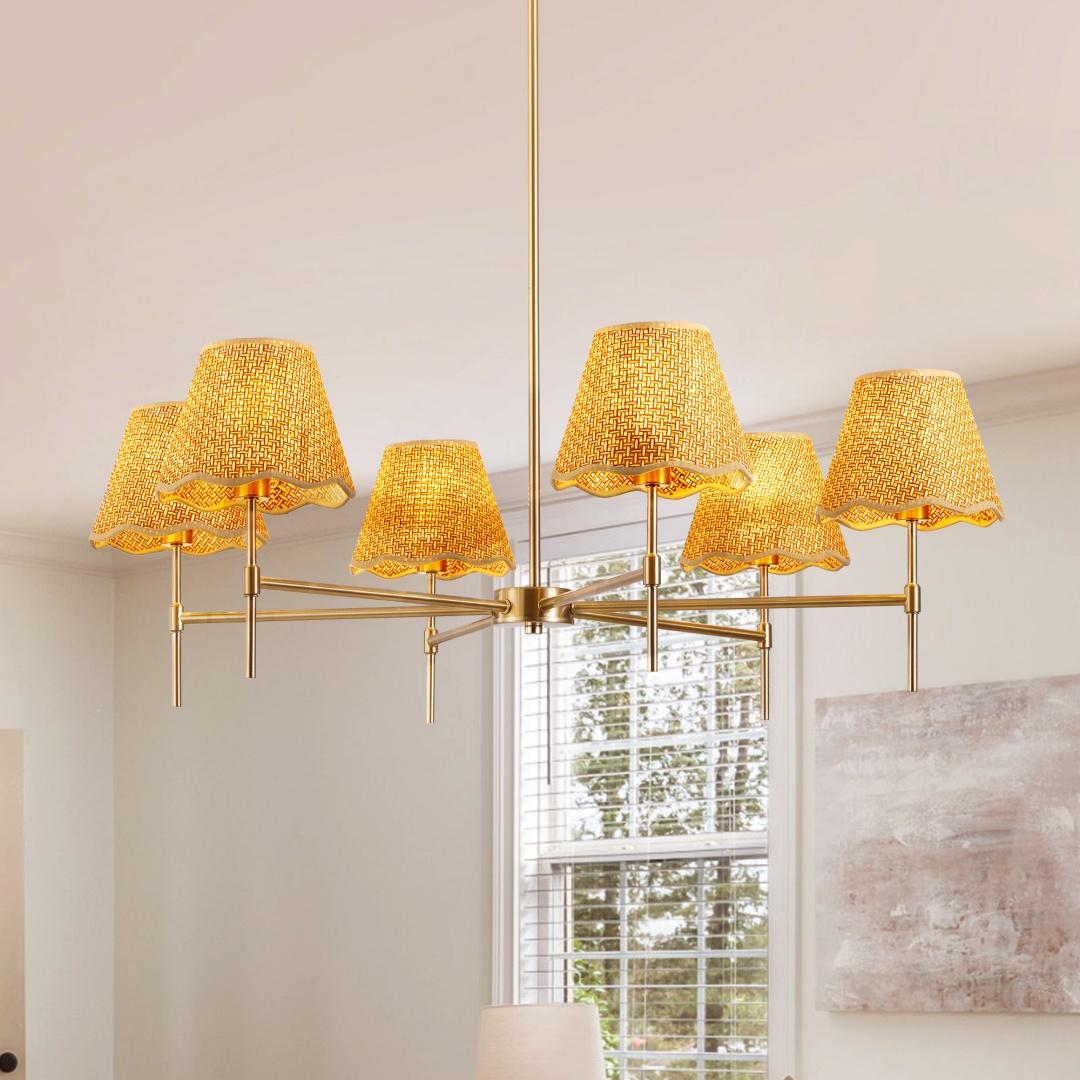 Boho Rattan Chandelier 6-Lights Rustic Industrial Pendant Light Large Adjustable Pendant Lighting Fixtures For Kitchen Island Dining Living Room,UL Listed Bulb Is Not Including