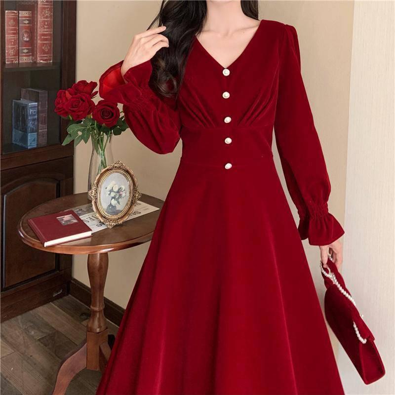 Fashion Women's Solid Color Velvet Dress