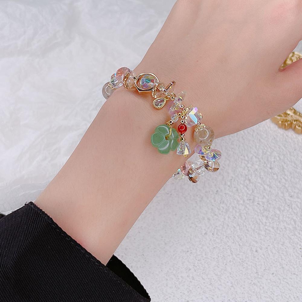 Colored Hair Crystal Bracelet Women's Retro Ethnic Green Aventurine
