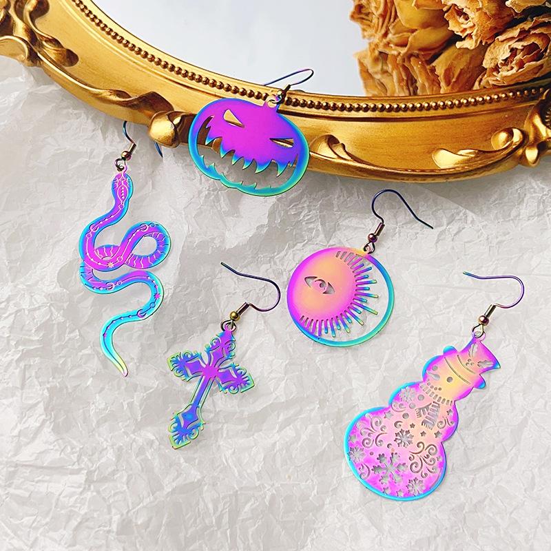 Alloy Cross Pumpkin Head Ice Man Earrings For Women