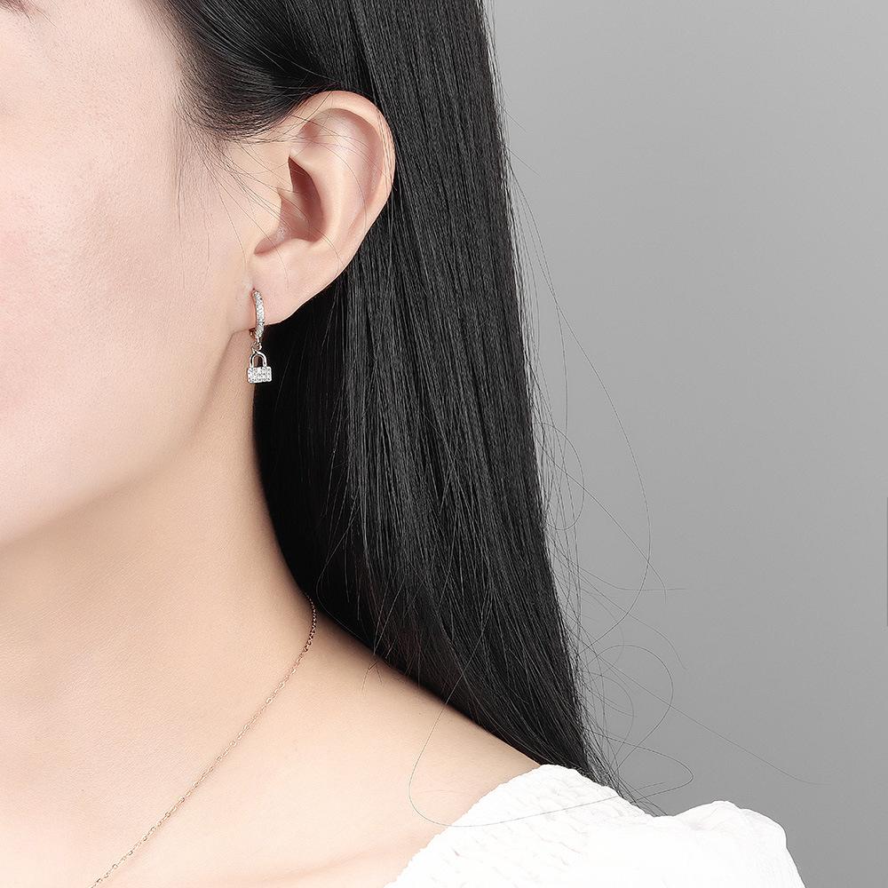 925 Sterling Silver Female Light Luxury Niche New Tide Lock Shaped Earrings