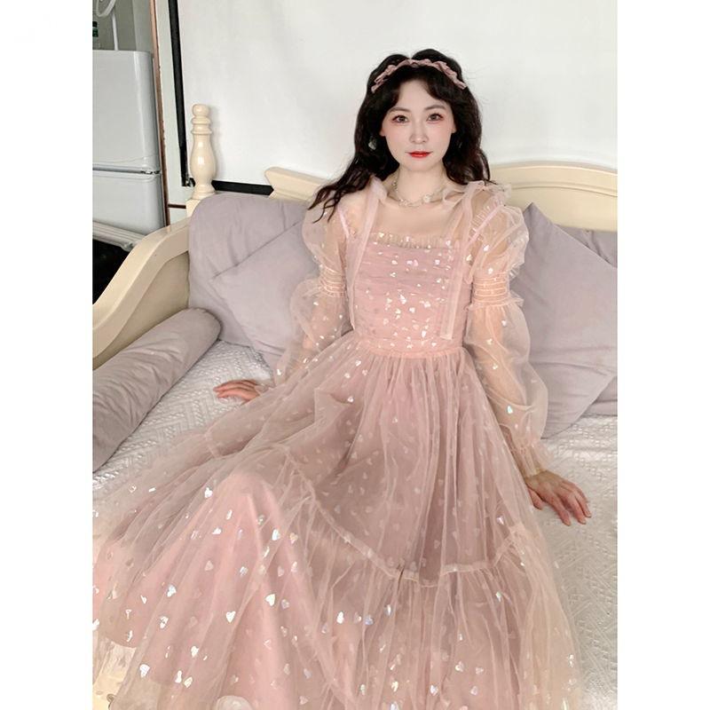 Women's Heart Bow Tie Waist Balloon Sleeve Dress