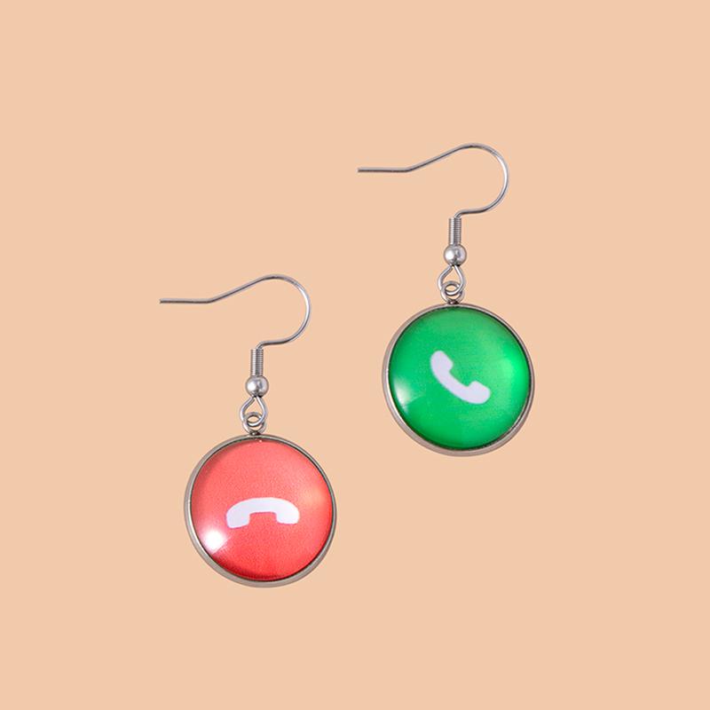 Creative Phone Icon Call Hang Up Sign Earrings Fashion Asymmetric Pattern Glass Stainless Steel Earrings For Women Girls