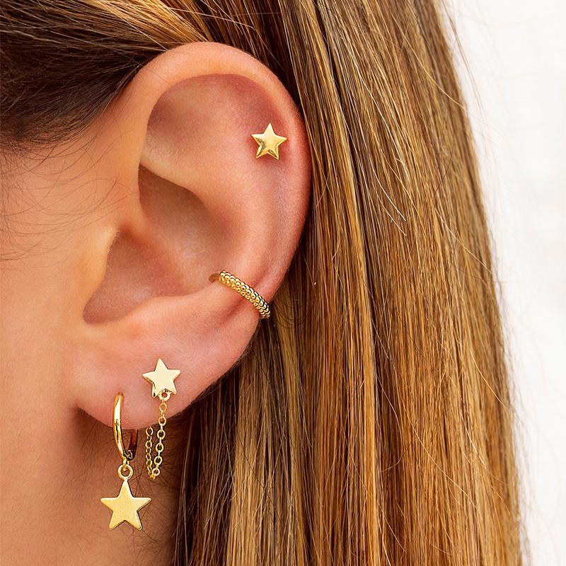 Women's Geometric Flower Shaped Diamond Earrings Set