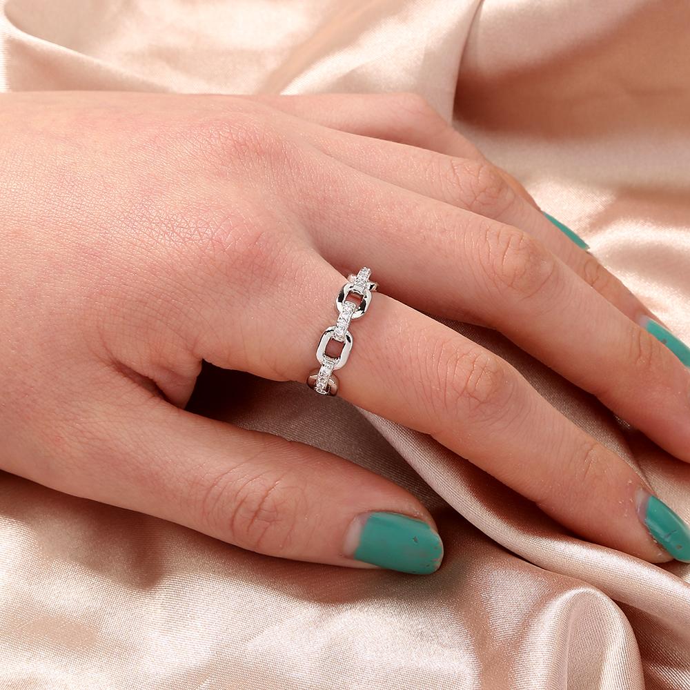 Korean style fashion design open micro-inlaid zircon bamboo link chain adjustable copper ring