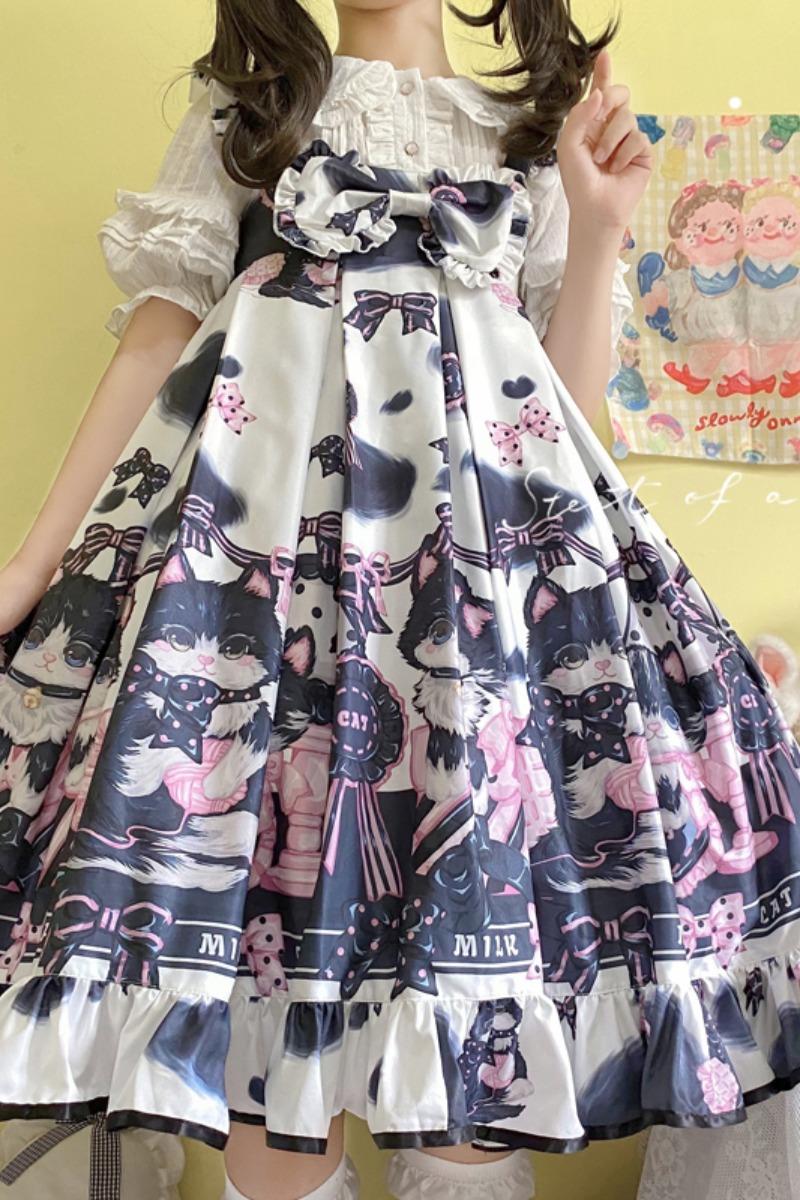 Cow Cat Sweet Girl Sling Dress Inside