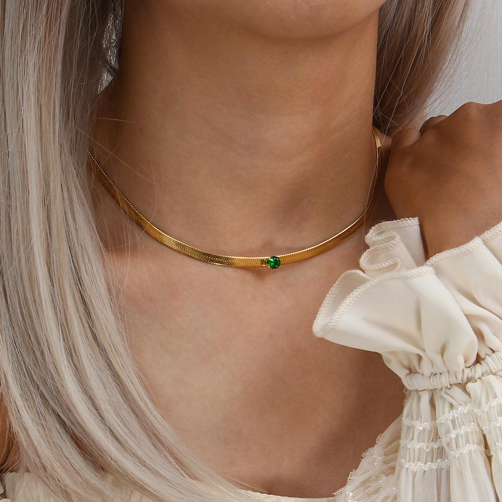 Niche Design 4MM Flat Snake Necklace With Diamonds