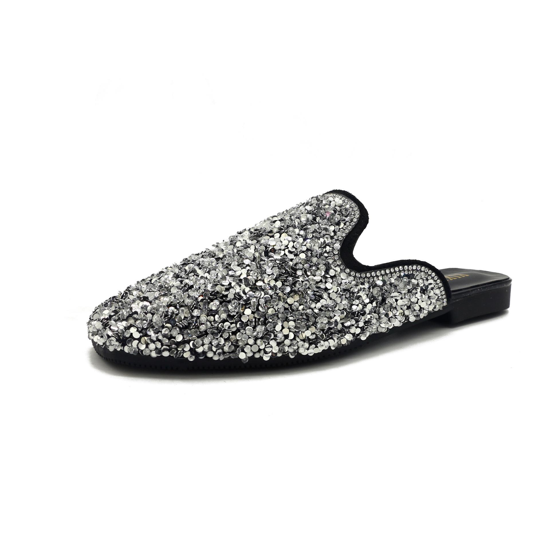 Korean Fashion Sequined Bow Half-length Slippers