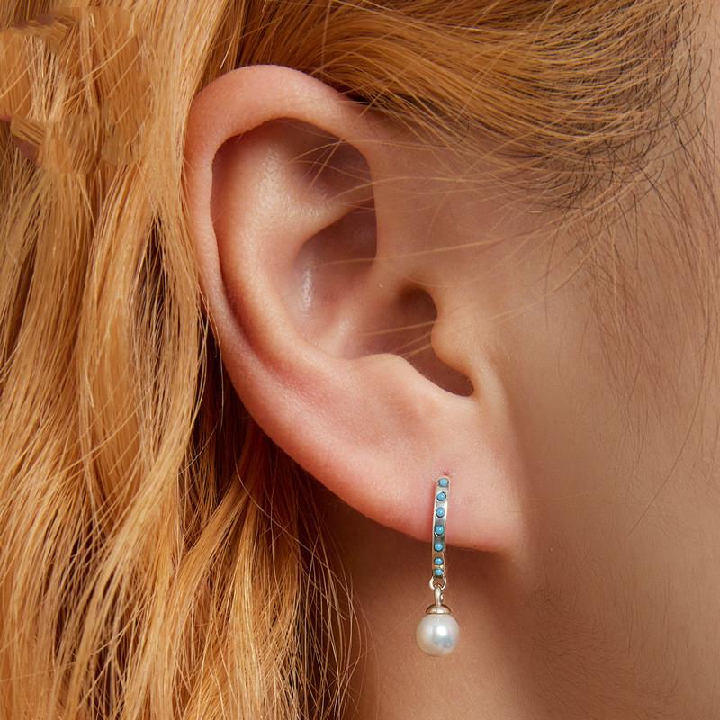 Women's Fashion Simple Sterling Silver Turquoise Bead Earrings