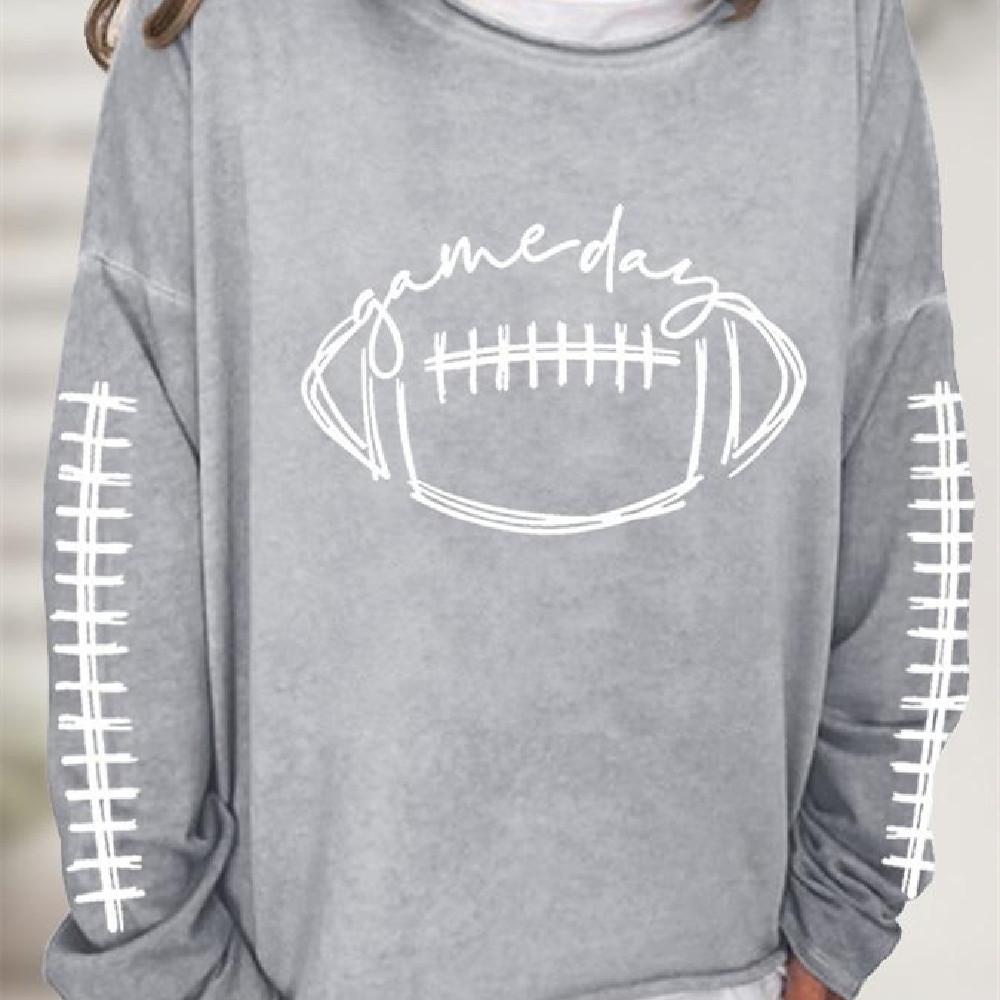 Casual Women's Gameday Rugby Printed Crew Neck Sweatshirt
