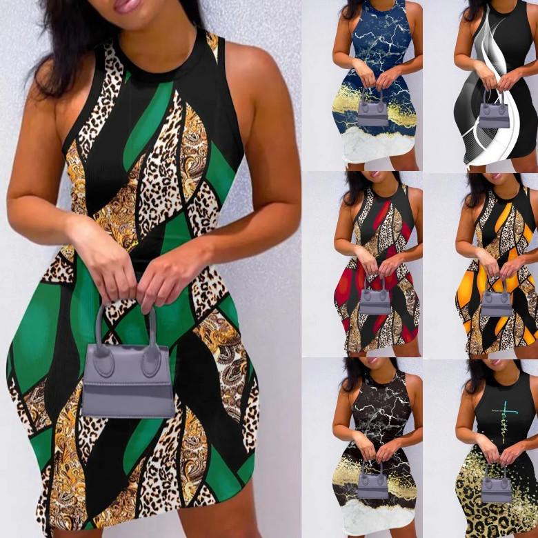 Women's Fashionable Printed Vest Slim Dress