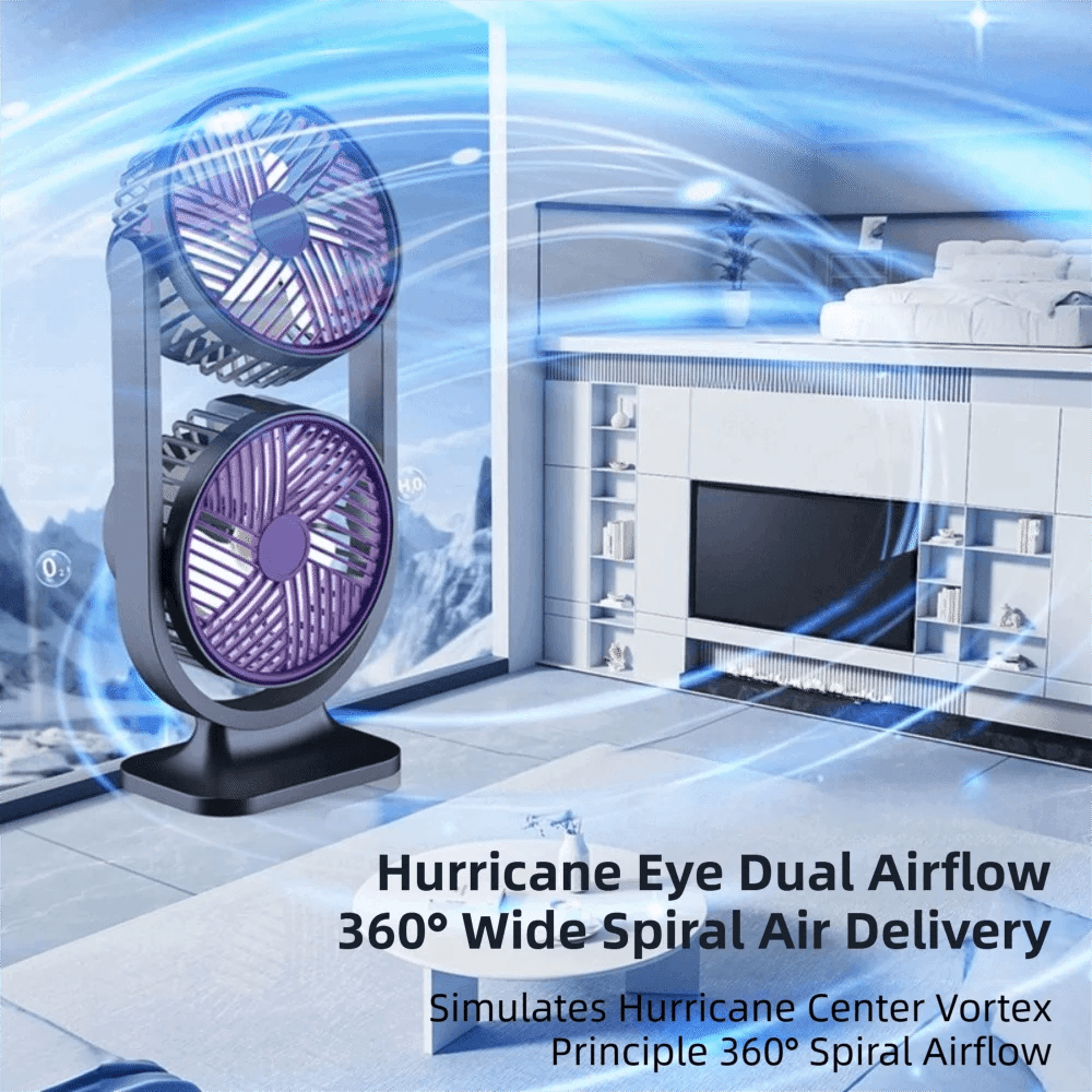 5 Gear Dual-Head Desktop Fan USB Rechargeable Low Noise Double Head Desk Fan Night Light Independent Control