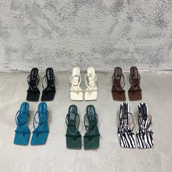 Square-toe High-heel Sandals In Woven Mesh And Leather