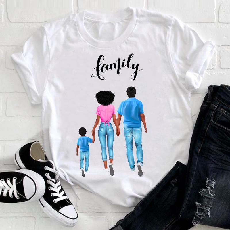 Summer Mother Family Of Four Family Wear Parent-child Print White T-shirt