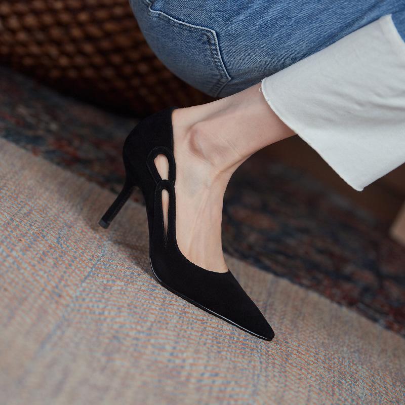 Retro Color Matching Design Sense Blue Temperament Pointed Shallow Mouth Shoes