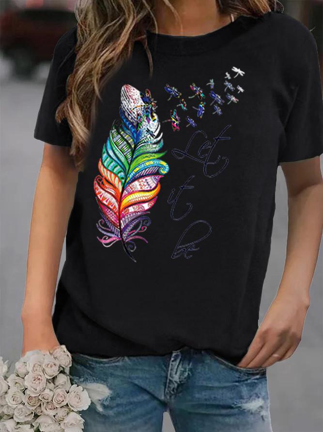Loose Printed Round Neck Short Sleeve Women's T-Shirt