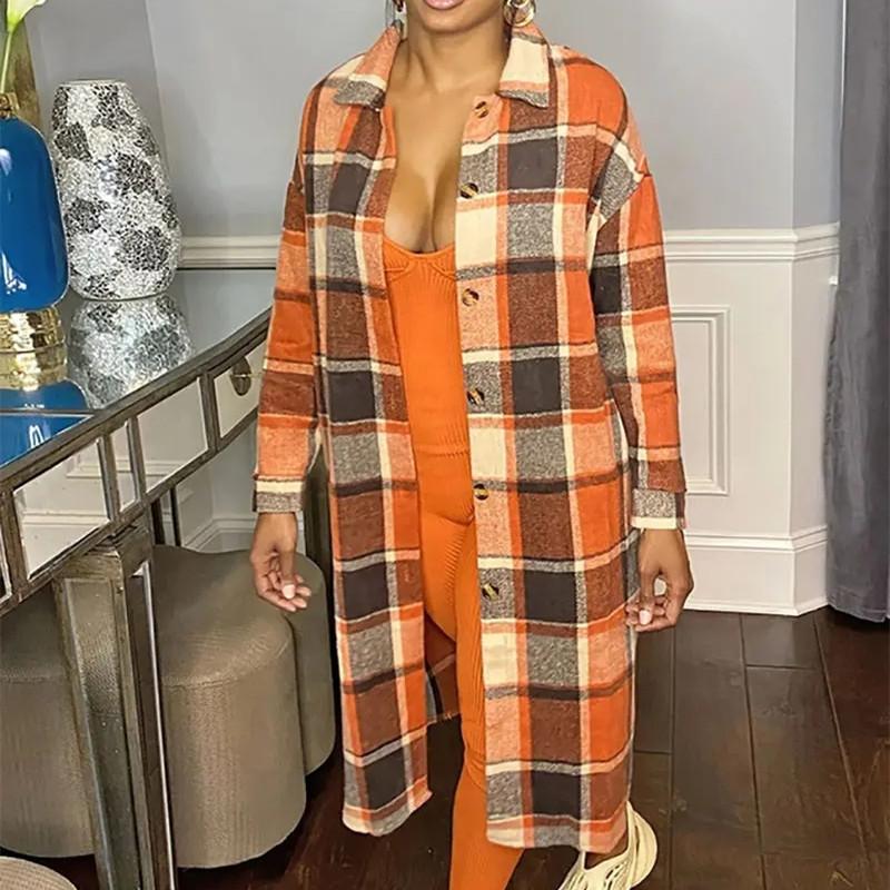Women's Mid-length Casual Fashion Plaid Single-breasted Woolen Coat