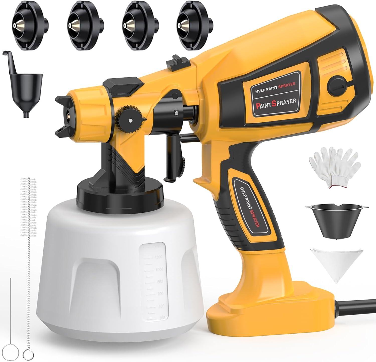 1000W Powerful HVLP Spray Gun Electric With 4 Nozzles - Perfect For House, Furniture, Cabinets, Walls, Doors, Fences - High Efficiency & Easy Clean
