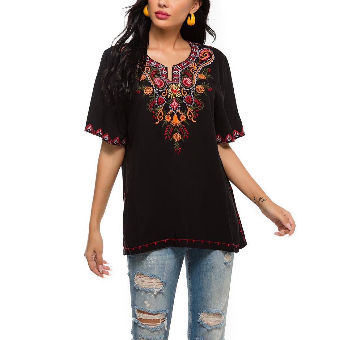 Women's Printed Loose Top  Embroidered Blouse
