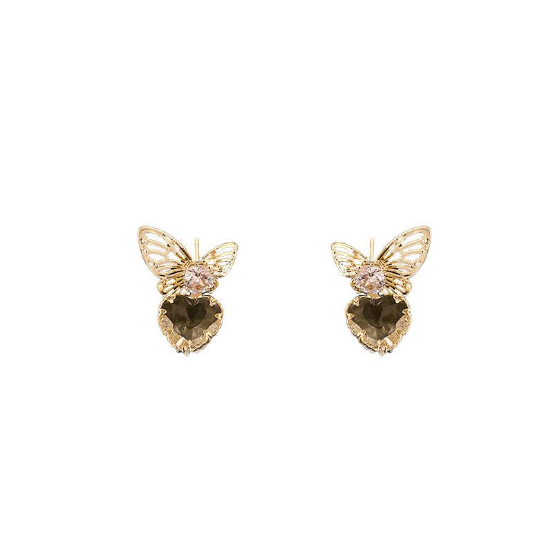 Silver Needle Diamond Love Butterfly Earrings Korean New Style