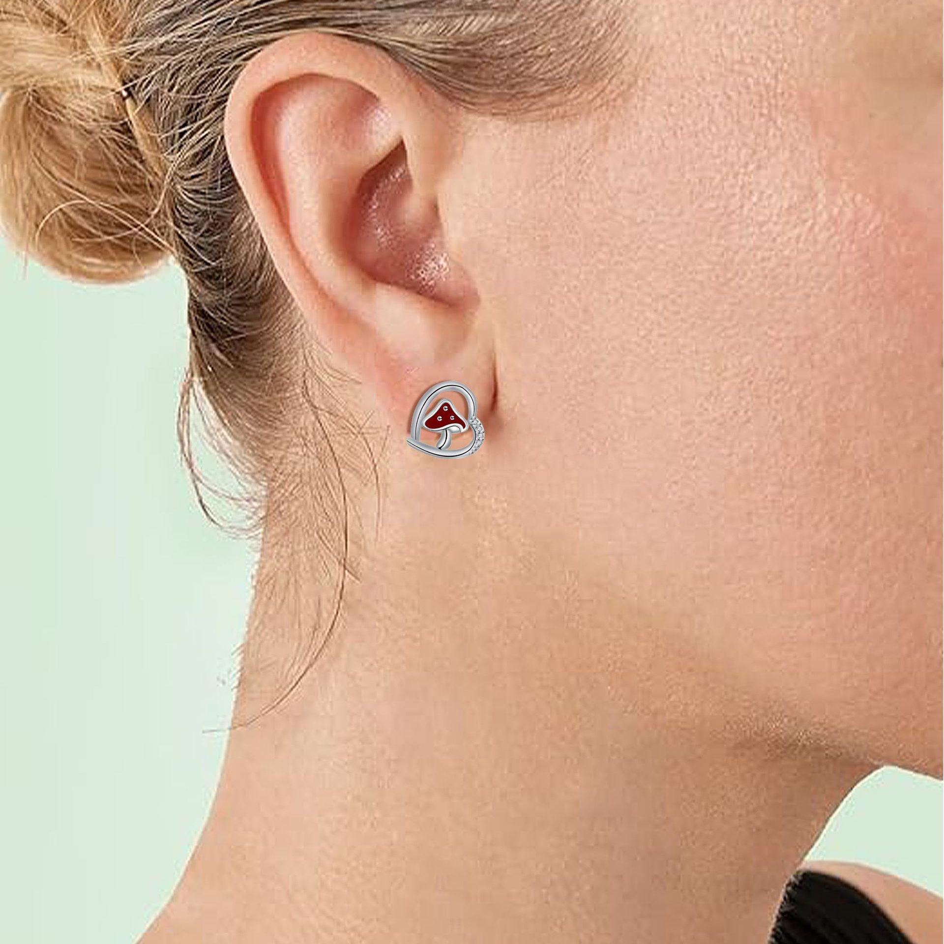 Fashion High-grade 925 Silver Needle Mushroom Stud Earrings