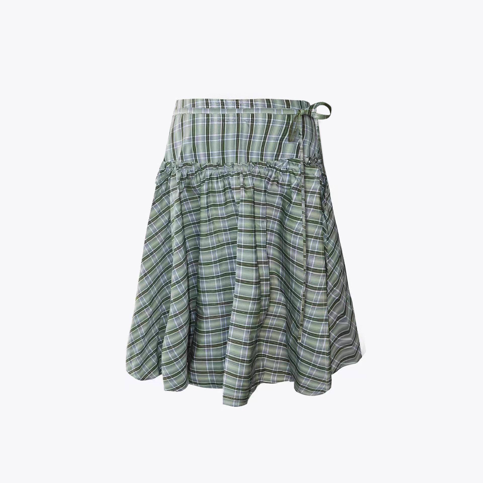 Sweet And Romantic Plaid High-waisted Lace-up Skirt