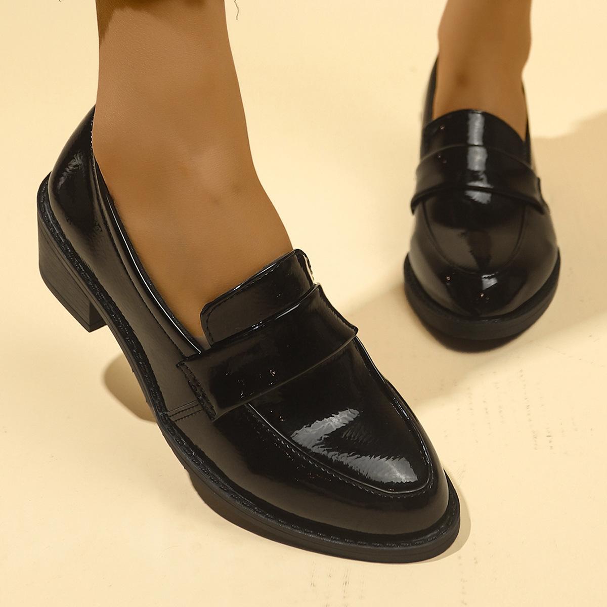 Pointed-toe Chunky-heel Slip-on Large-size Womens Pumps