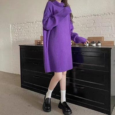 Womens Relaxed-style Turtleneck Sweater Winter Thickened Mid-length Design