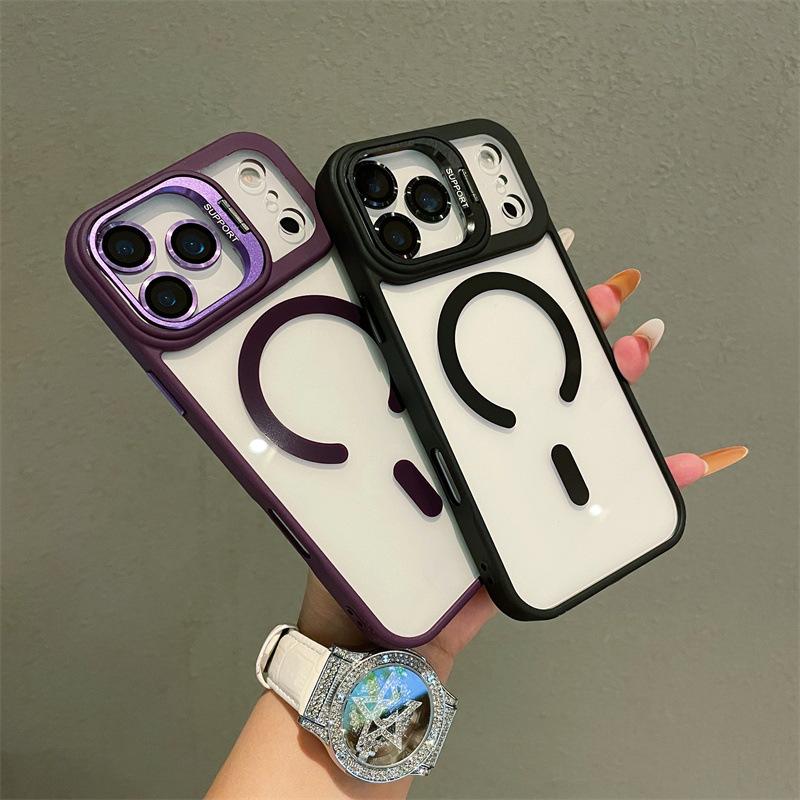 Hardware Lens Bracket Transparent Magnetic Phone Case