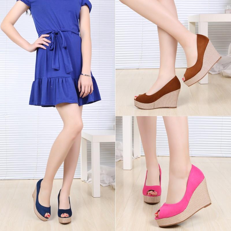 High Heel Peep Toe Wedge Thick Bottom Shallow Mouth Muffin Thick Heel Tide Pumps