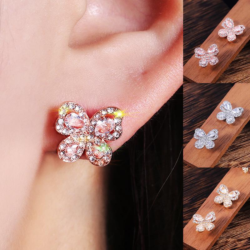 Girl Copper Spot Drill Butterfly Earrings