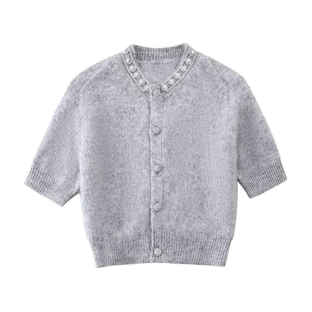 Sweet Soft Glutinous Short-sleeved Jewelry Knitted Coat