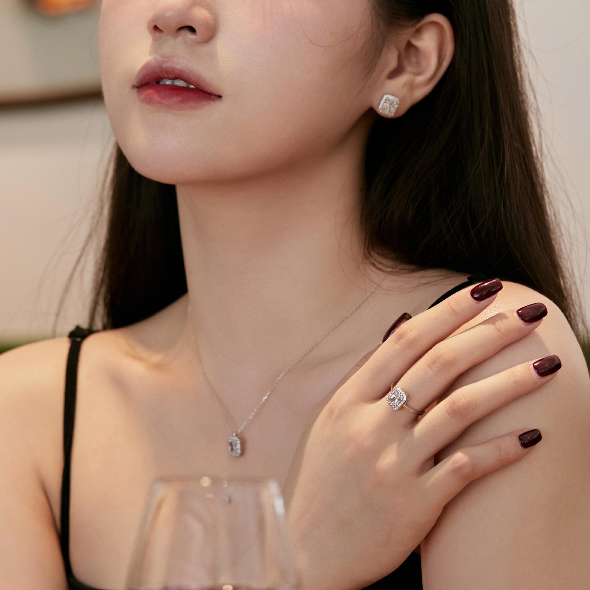Square Zircon Light Luxury Ear Stud Necklace
