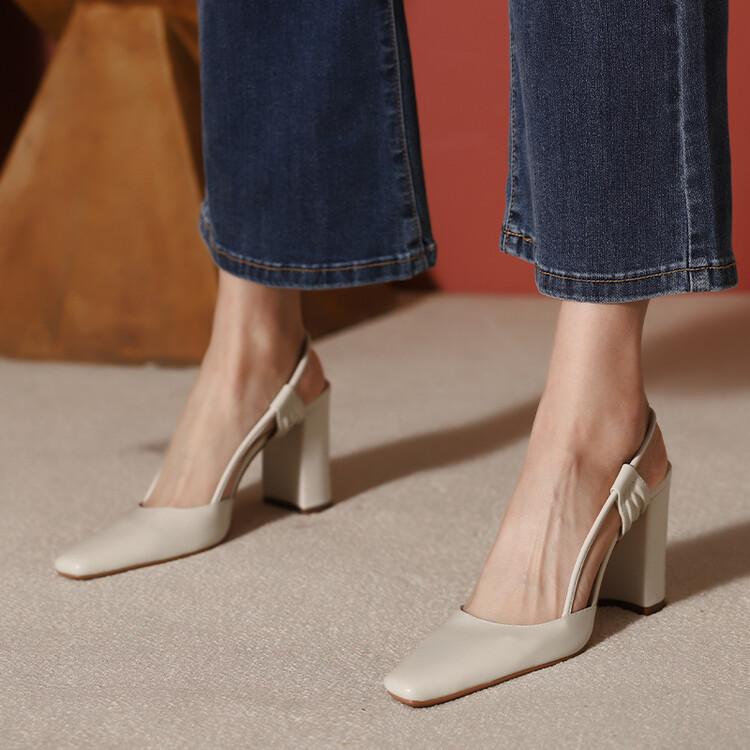 Closed Toe Back Empty High Heel Cool Pumps Full Leather