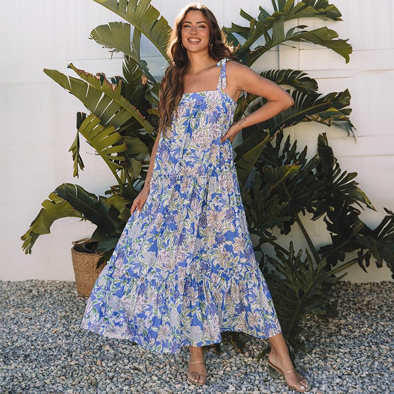 European And American Fashion Flower Printing Loose Long Dress