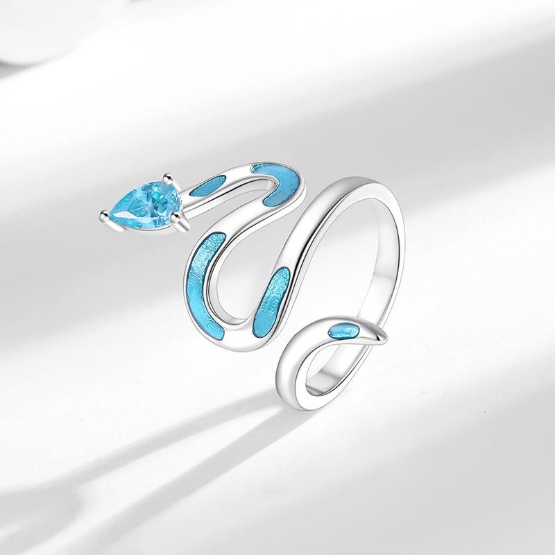 Zircon Light Blue Epoxy Winding Snake Ring